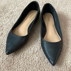 Black faux leather flats